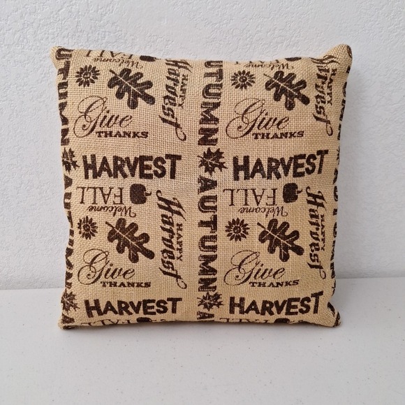 Other - Vintage Fall Harvest Autumn Give Thanks Burlap Throw Pillow Home Decor 13" x 13"